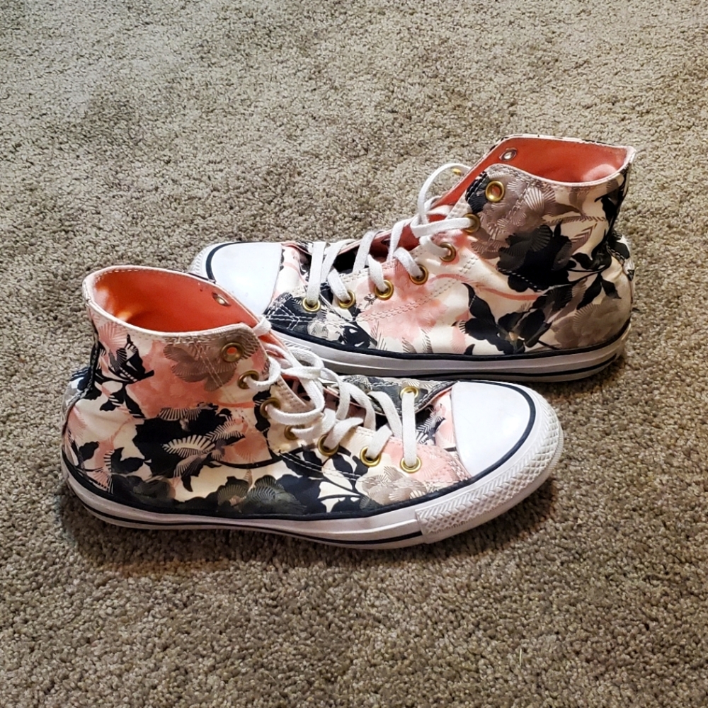 Tropical Floral Pink and Green Converse All Star